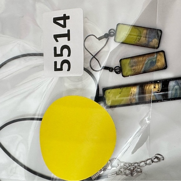 Jewelry Set Original Acrylic Pour Painting Colorful Abstract Art signed 5513 Y - Picture 4 of 10